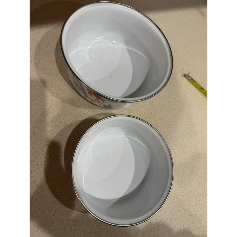 Vintage Floral Enamel Nesting Metal Bowls Set of 2